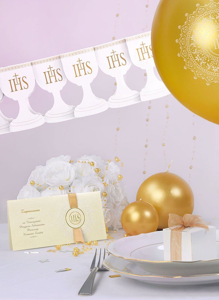 partydeco Girlande, Girlande Kelch aus Papier 17x300cm weiß gold