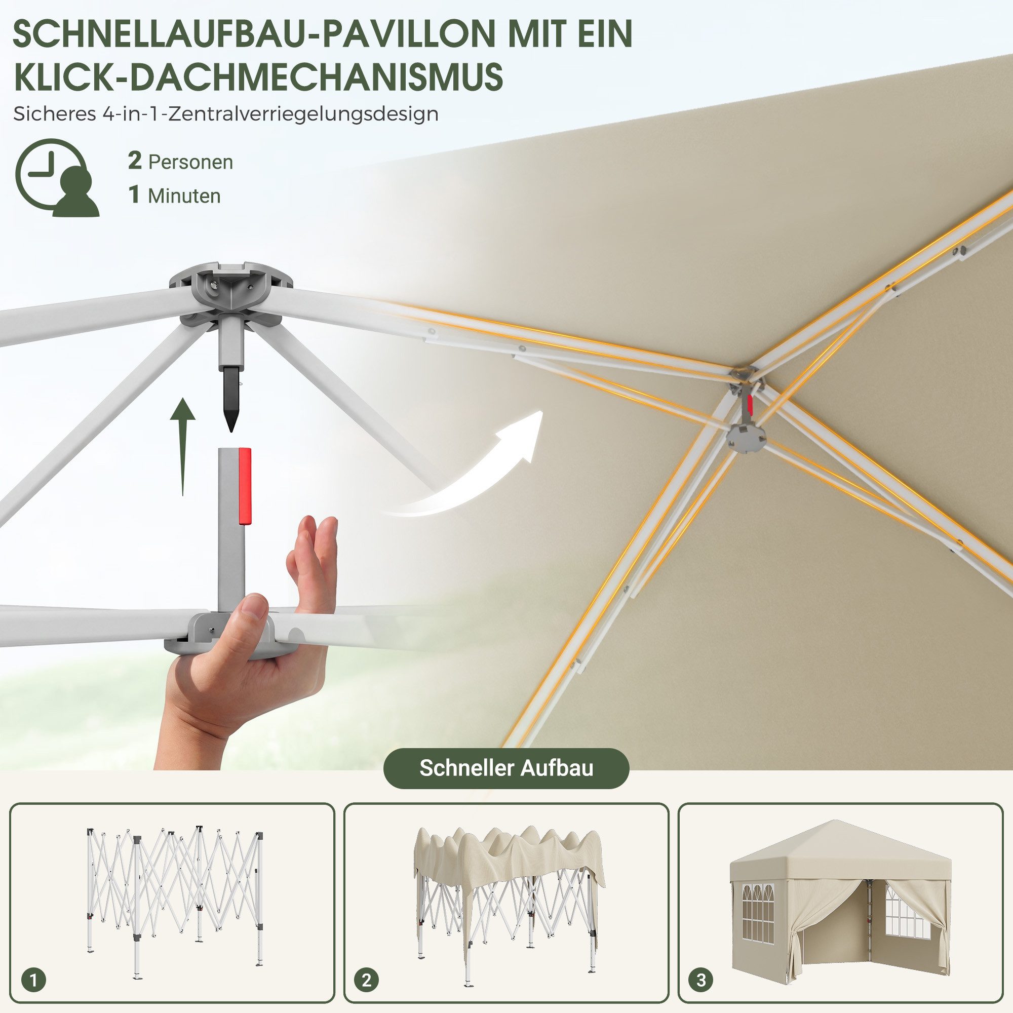 HOMALL Faltpavillon 3x3/3x6 m Gartenpavillon Höhenverstellbarer Pop Up Pavillon, mit 4 Seitenteilen, (Windfester Pavillon mit Seitenteilen und Tragetasche, für  – Bild 3 von 5