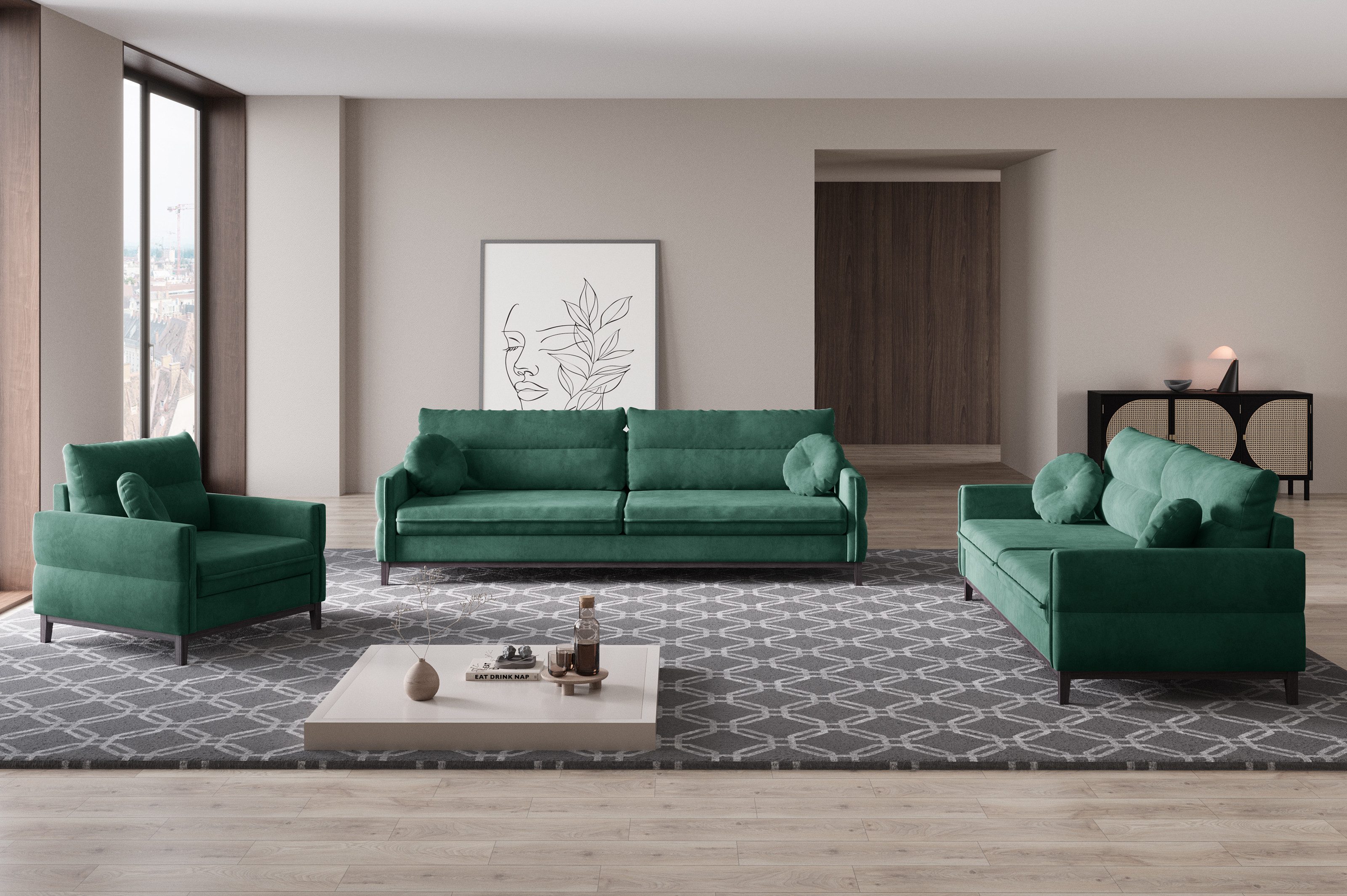 MOEBLO Polstergarnitur ESTELA 3+2+1, (Stoff Samt (Velour) Glamour Wohnlands günstig online kaufen