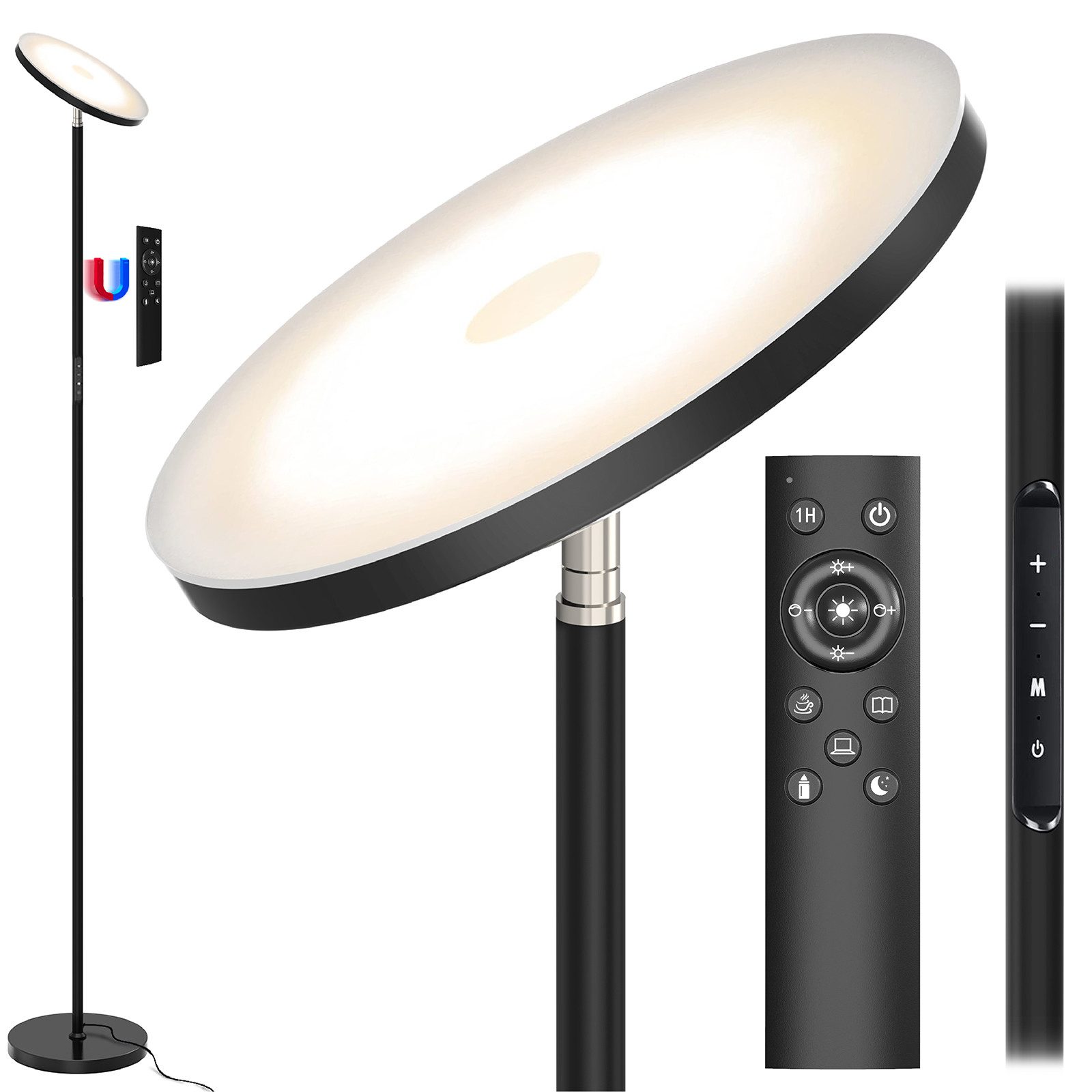 ANTEN LED Stehlampe 30W LED Stehleuchte Dimmbar Standleuchte für Wohnzimmer Schlafzimmer, mit Fernbedienung & Touch-Steuerung, Schwarz