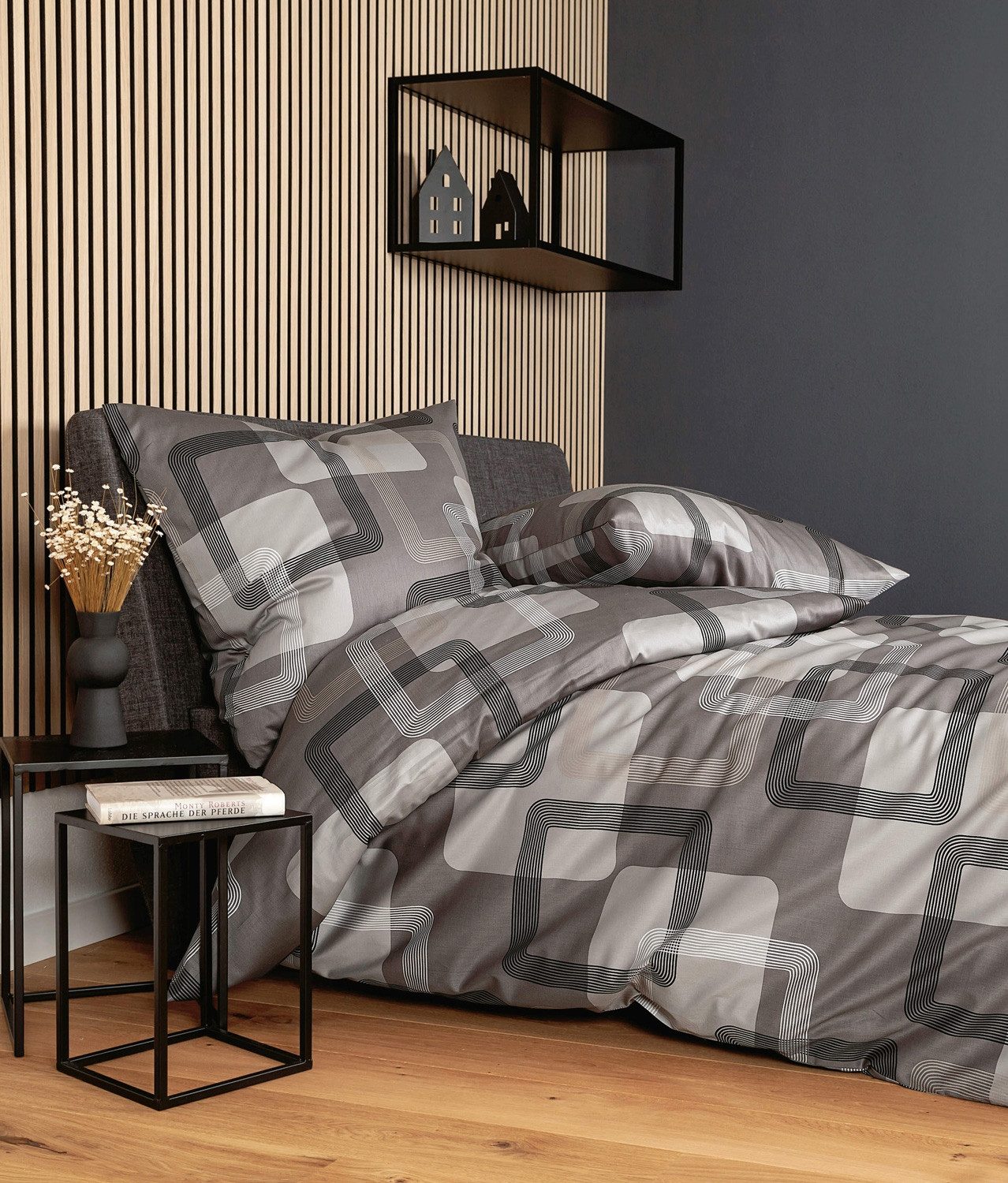 Janine Bettwäsche MILOU, 135 x 200 cm, Braun, Grau, Satin, 2 teilig, mit Re günstig online kaufen