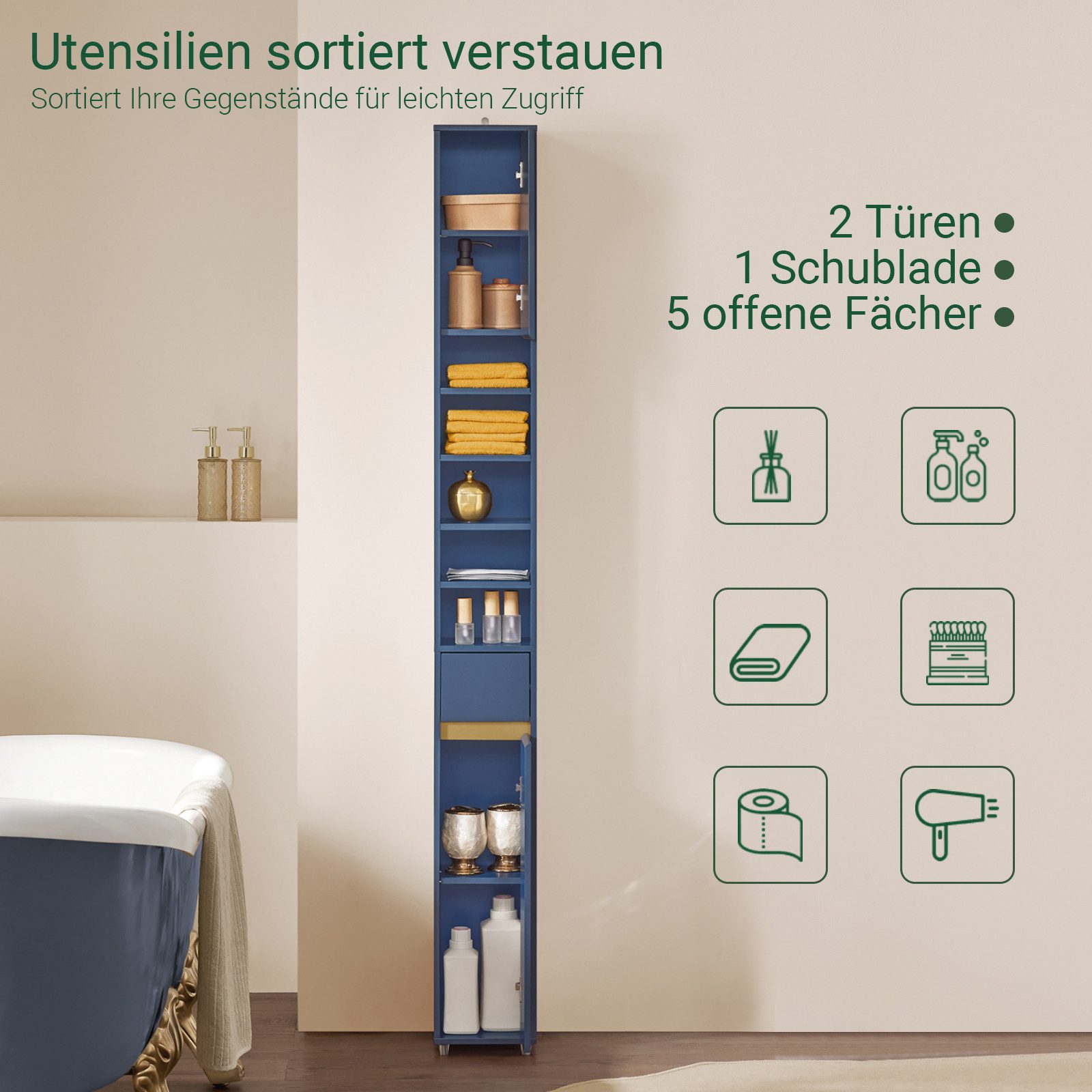 SoBuy Hochschrank BZR34, Badschrank schmal, Badezimmermöbel, Wasserabweisen günstig online kaufen