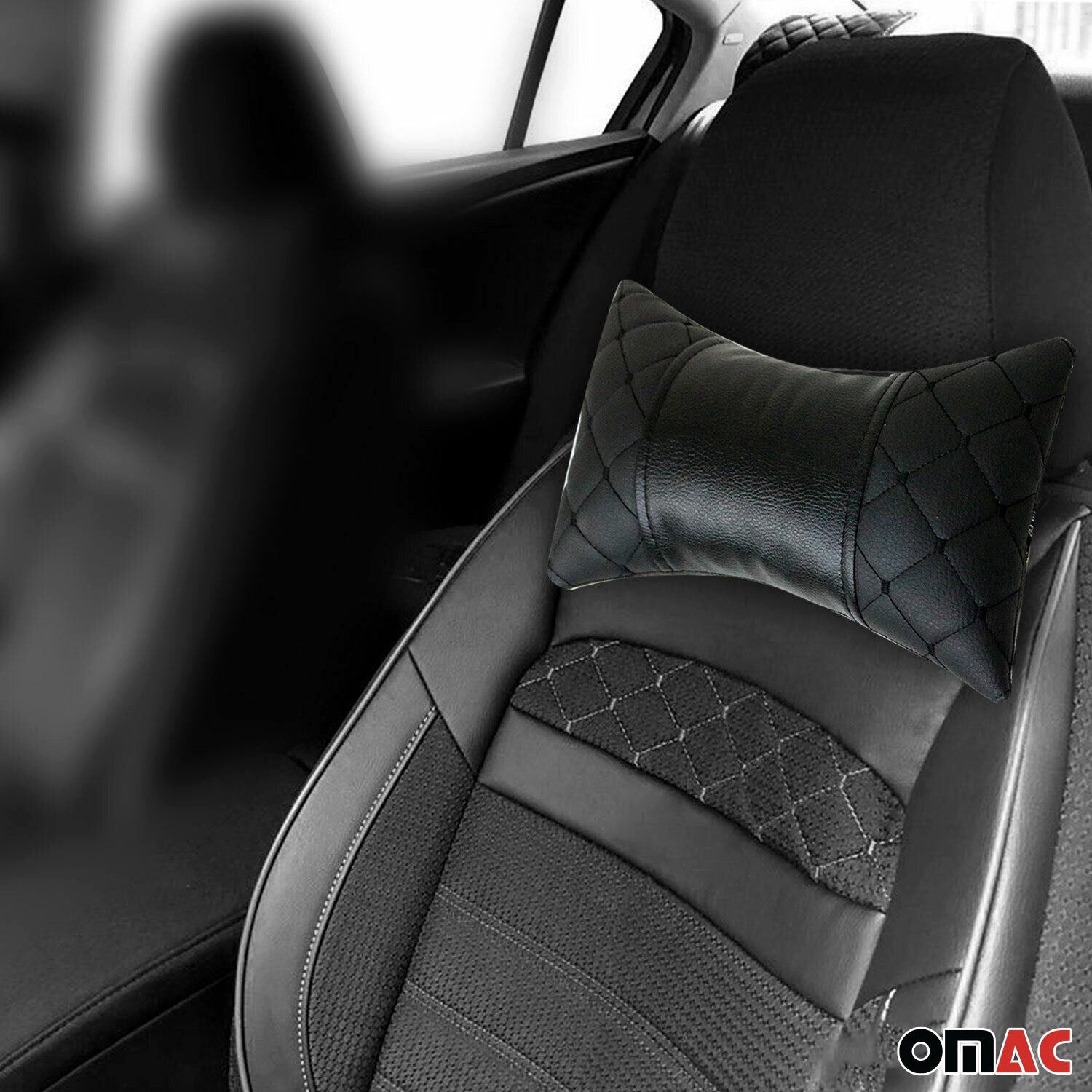 OMAC Autokopfstütze Nackenkissen Auto Schwarz 8x30cm, bequem