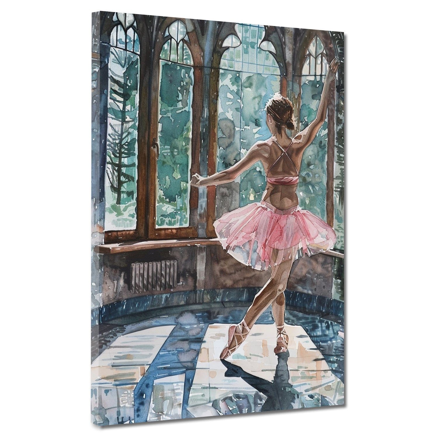 Artedinoi Leinwandbild Ballerina Tanzsaal Sonnenlicht rosa Leinwandbild Wandbild XXL, Tanzende Ballerina