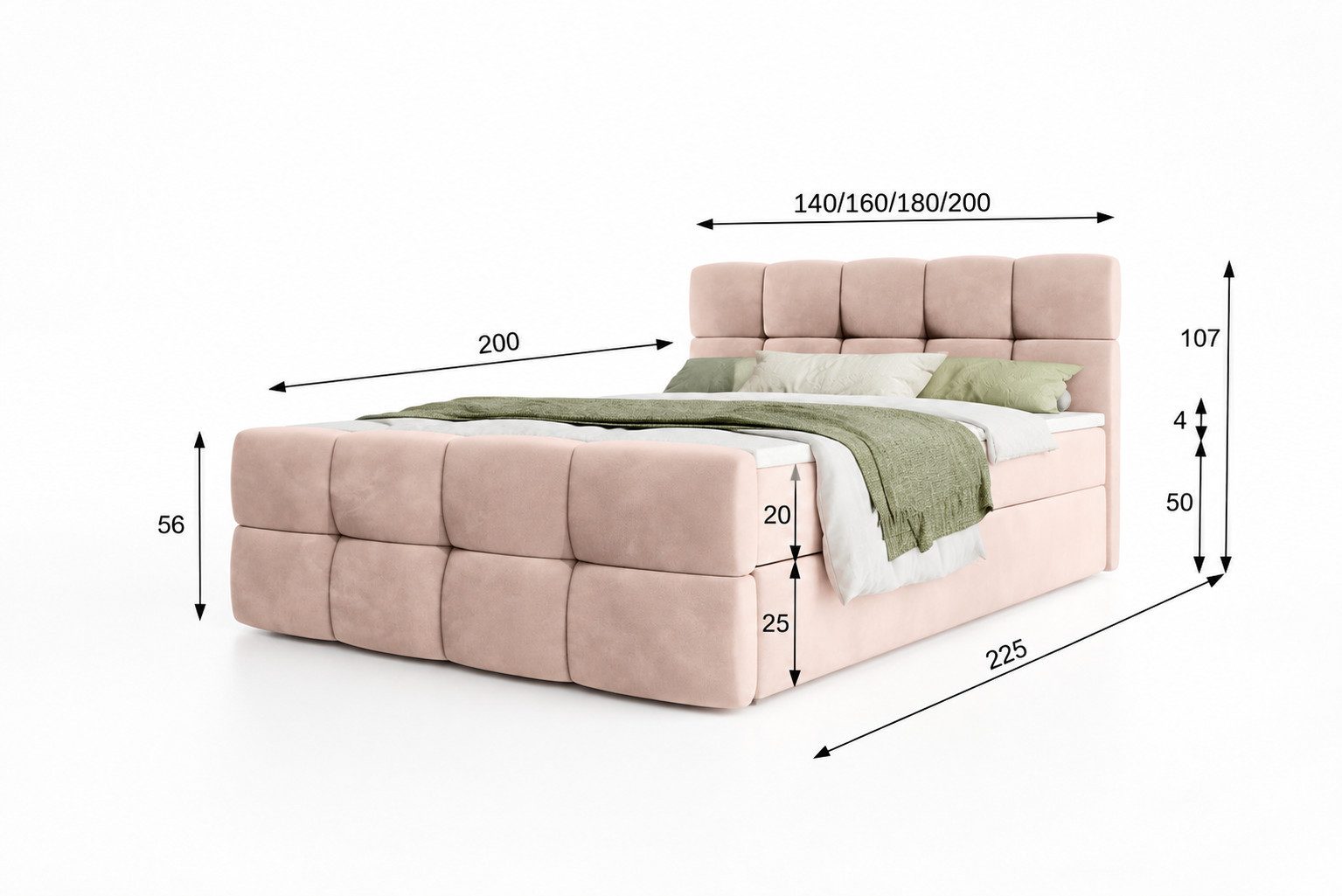 thematys Boxbett mit Bettkasten 140x200–200x200 cm – Velours oder Bouclé Bezug – (Polsterbett Bonnellfederkern Matratze H3 + Gratis 3cm Topper, Boxbett - Luxus  – Bild 5 von 5