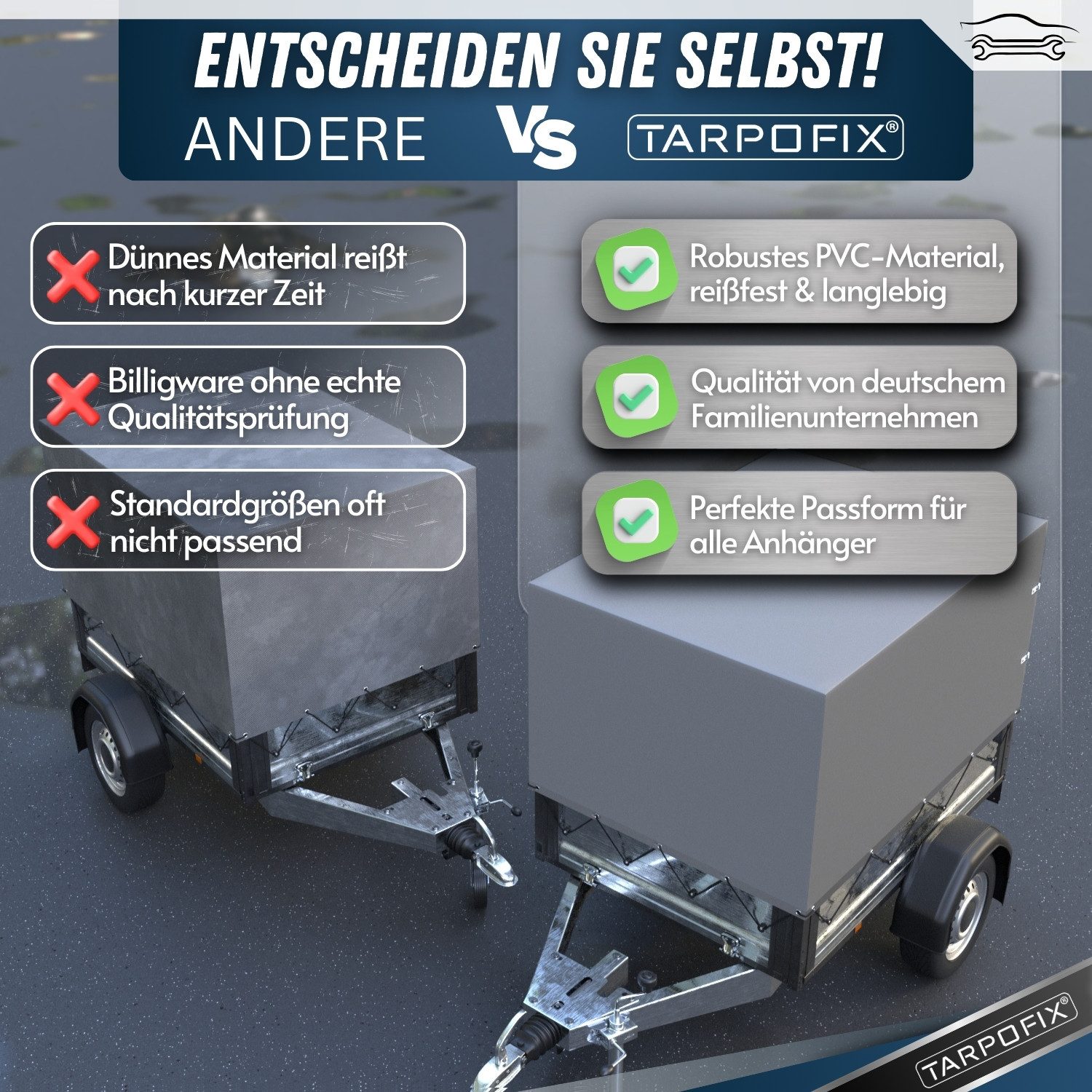 Tarpofix® Schutzplane Anhänger Hochplane wasserdicht PVC Abdeckplane 750kg, Anhänger Hochplane 208x114x90 cm – Bild 4 von 5