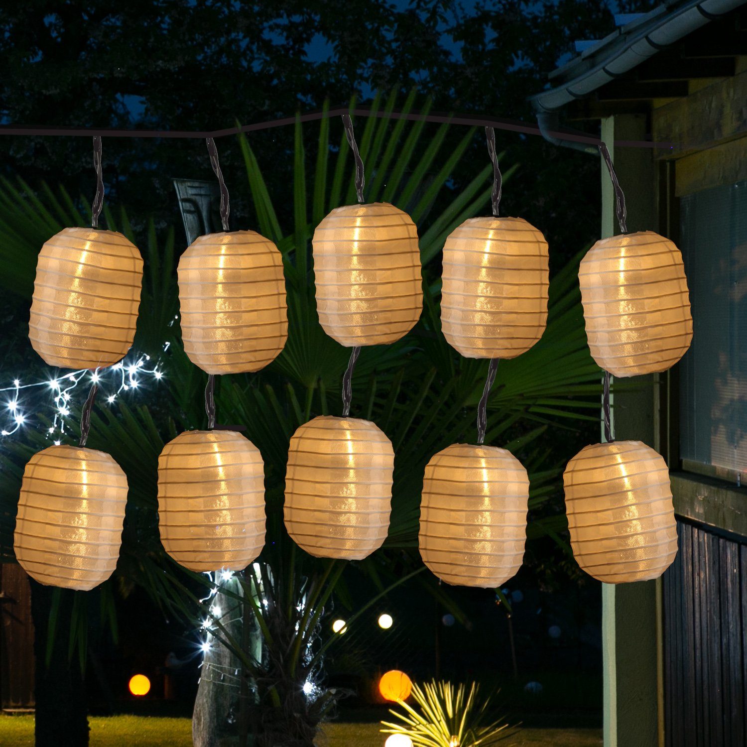 MARELIDA LED-Lichterkette LED Solar Lichterkette 10 weiße Світлодіодні китайські ліхтарики Garten Balkon Lampionkette, 10-flammig