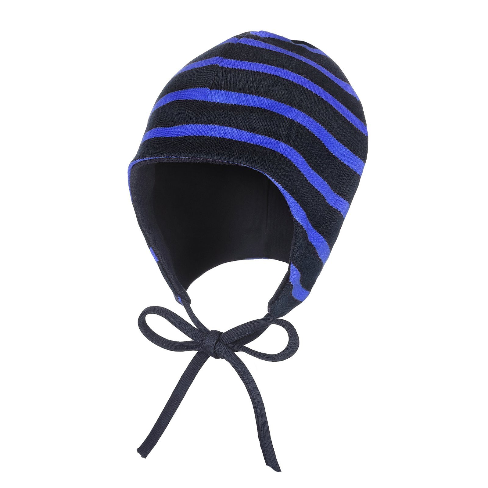 Mütze Bindeband / und blau mit (76) Kopfbedeckung - Ohrenschutz Baby modAS Jerseymütze Baumwolle royal