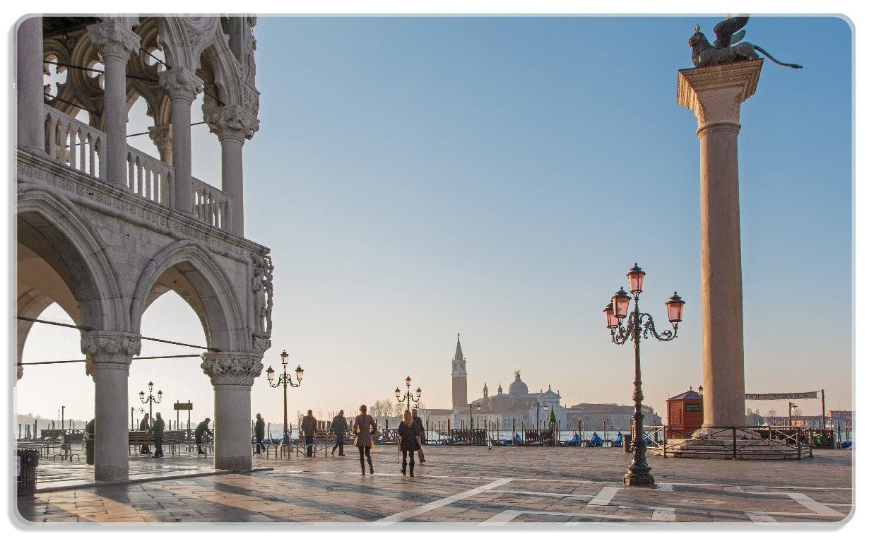 Wallario Frühstücksbrett Venedig - Dogenpalast, Markusplatz und San Giorgio Maggiore I, ESG-Sicherheitsglas, (inkl. rutschfester Gummifüße 4mm, 1-St), 14x23cm