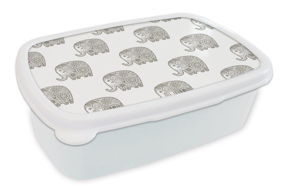 MuchoWow Lunchbox Kritzelei - Elefant - Entwurf, Kunststoff, (2-tlg), Brotbox für Kinder und Erwachsene, Brotdose, für Jungs und Mädchen weiß
