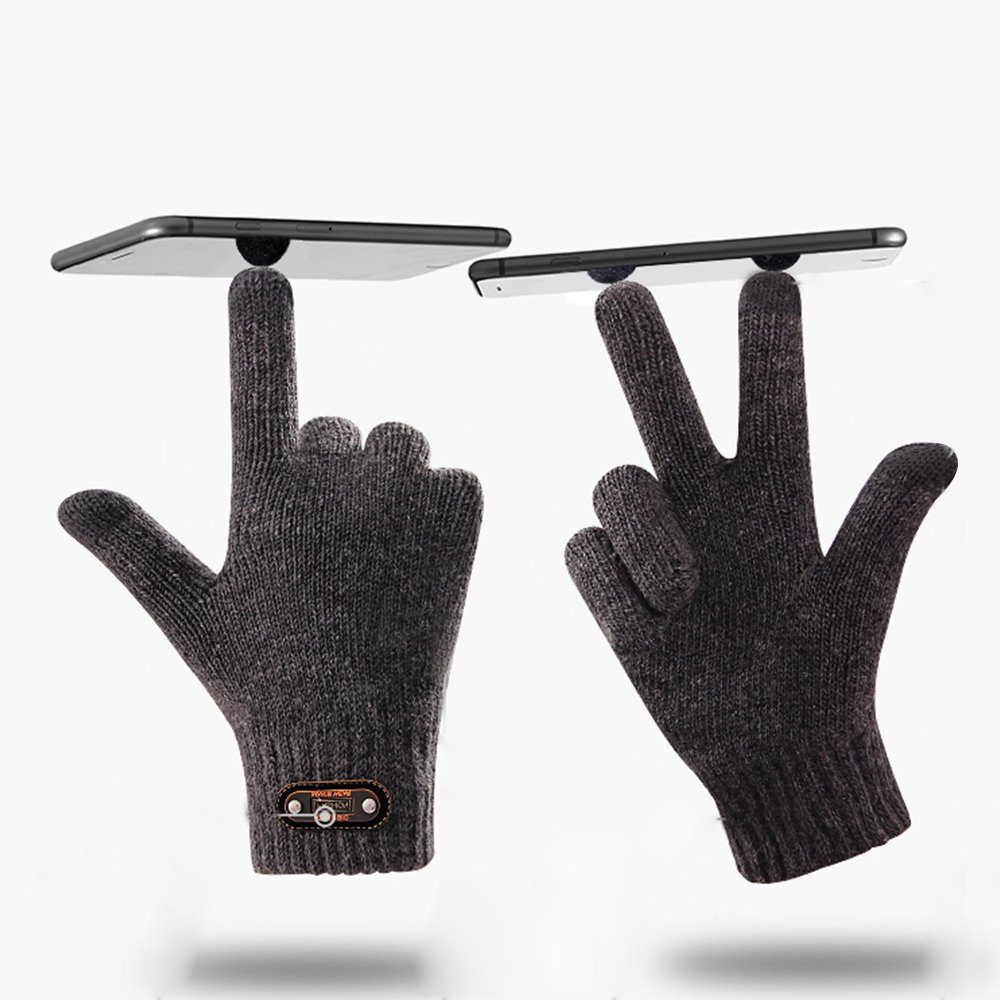 Fleecehandschuhe LAPA Grau Dick Strickhandschuhe Fahrrad Warme Handschuhe Strick Handschuhe Herren Handschuhe HOME Touchscreen Outdoor Winter (Paar)