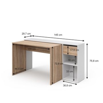 Vicco Schreibtisch Computertisch ausziehbar Arbeitstisch BEN Weiß Sonoma