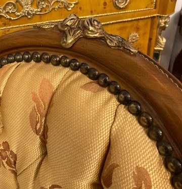 Casa Padrino Esszimmerstuhl Casa Padrino Luxus Barock Esszimmer Stuhl Gold Muster / Braun / Antik Messing - Handgefertigter Massivholz Stuhl mit Löwenfüßen - Barockstil Küchenstuhl - Esszimmer Möbel im Barockstil