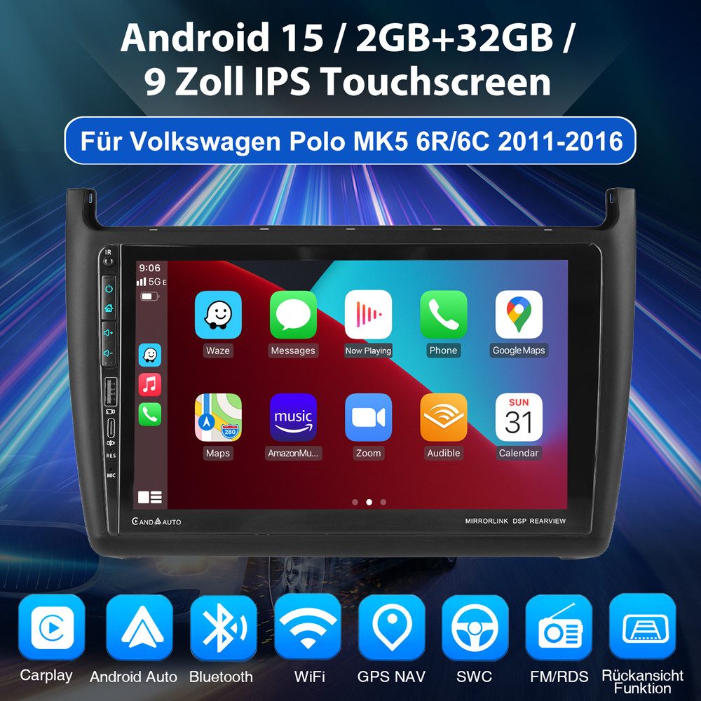 ESSGOO Für VW Polo 6R 6C 2009-2017 4+64GB Android 15 USB Autoradio (RDS, Digitalradio (DAB), FM, AM, Carplay Android Auto GPS Navi WIFI BT USB) – Bild 2 von 5