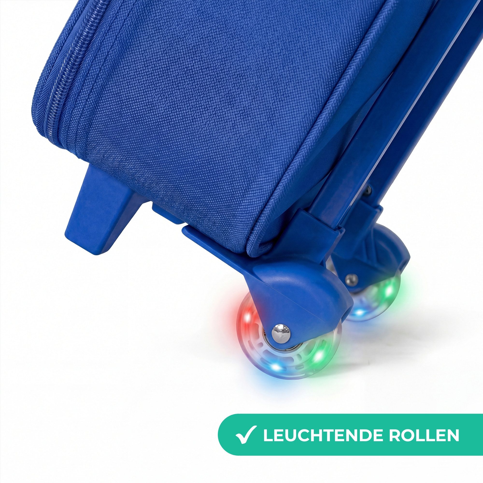 NoBoringSuitcases.com© Kinderkoffer Blau - mit leuchtende Räder - Rennstrecke - Rennwagen - Neon - Rot, 2 Rollen, Handgepäck Koffer, Trolley Kinder, Reisekoffer Jungen