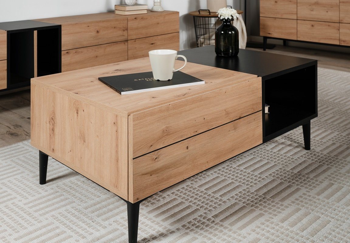 Finori Couchtisch Couchtisch Nola, Artisan Oak / schwarz (no-Set), 100 cm, Tischplatte aus Holzwerkstoff