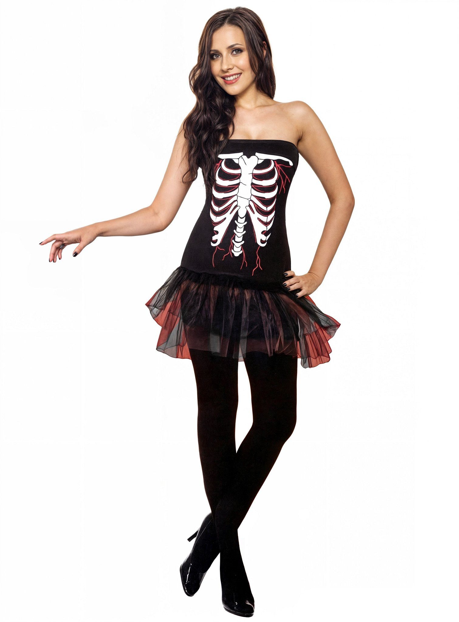 Metamorph Kostüm Skelett Tutukleid, Trägerloses Knochenkleid mit Tüllrock günstig online kaufen