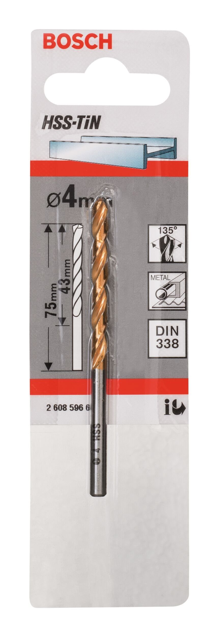 1er-Pack HSS-TiN BOSCH (DIN mm - 75 338) Metallbohrer, 43 x 4 x -