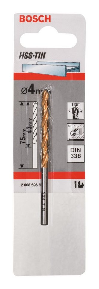 Thumbnail - BOSCH Metallbohrer, HSS-TiN (DIN 338) - 4 x 43 x 75 mm - 1er-Pack