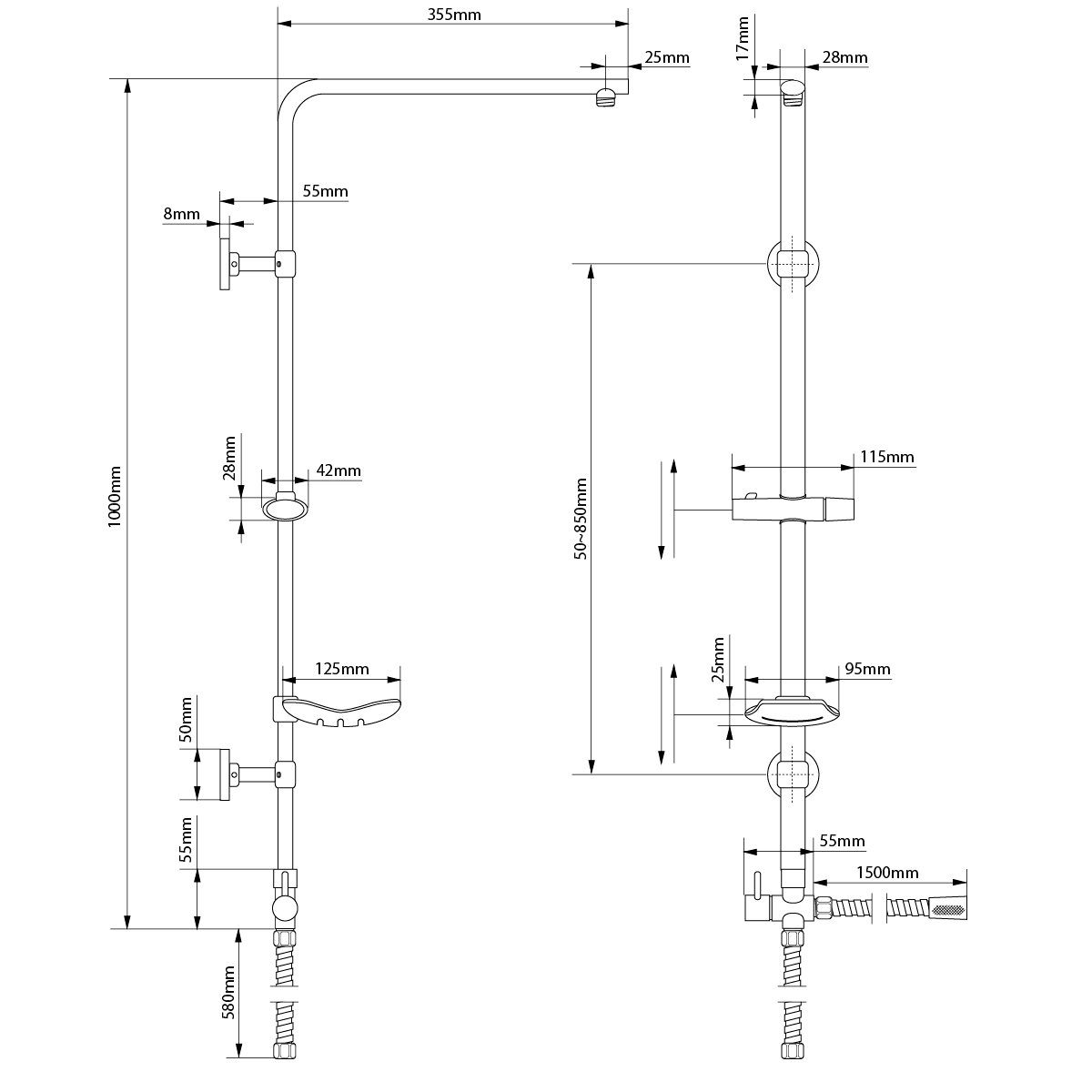 ECD Germany Regenduschset Duschset Eckige Düsen Anti-Kalk Duschstange Edelstahl Ovale Duscharmatur Regendusche Weiße Duschsystem Kopfbrause Duschkopf