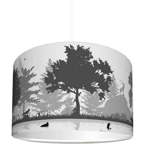 STIKKIPIX Lampenschirm KL47, Lampenschirm "Waldtiere grau", kinderleicht eine Tier-Lampe erstellen, als Steh- oder Hängeleuchte/ Deckenlampe