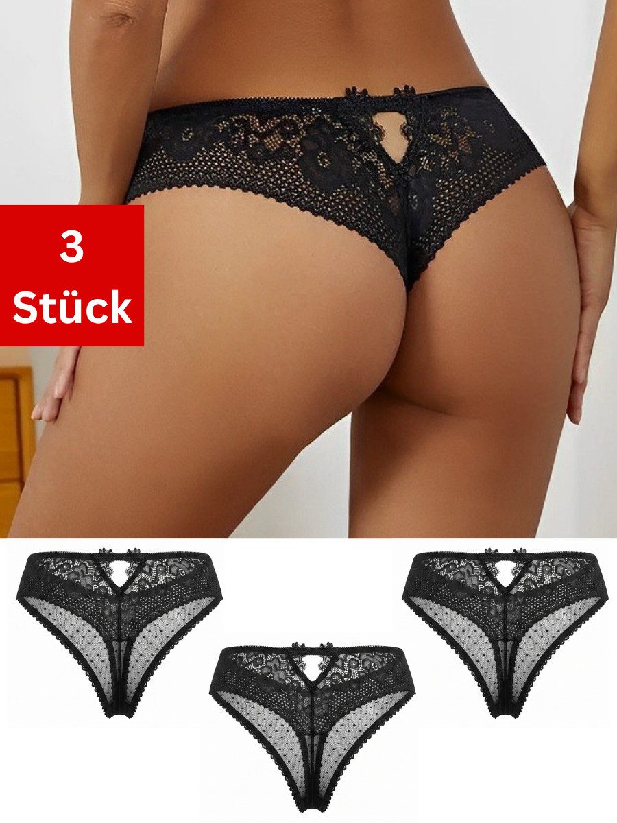 Elegant Love Tangaslip Damen-Slip in Spitzenoptik – feminine und sexy Dessous-Unterwäsche (Packung, 3-St., 3er-Pack) Tanga / V-String – stilvolles Lingerie-Höschen, Hipster