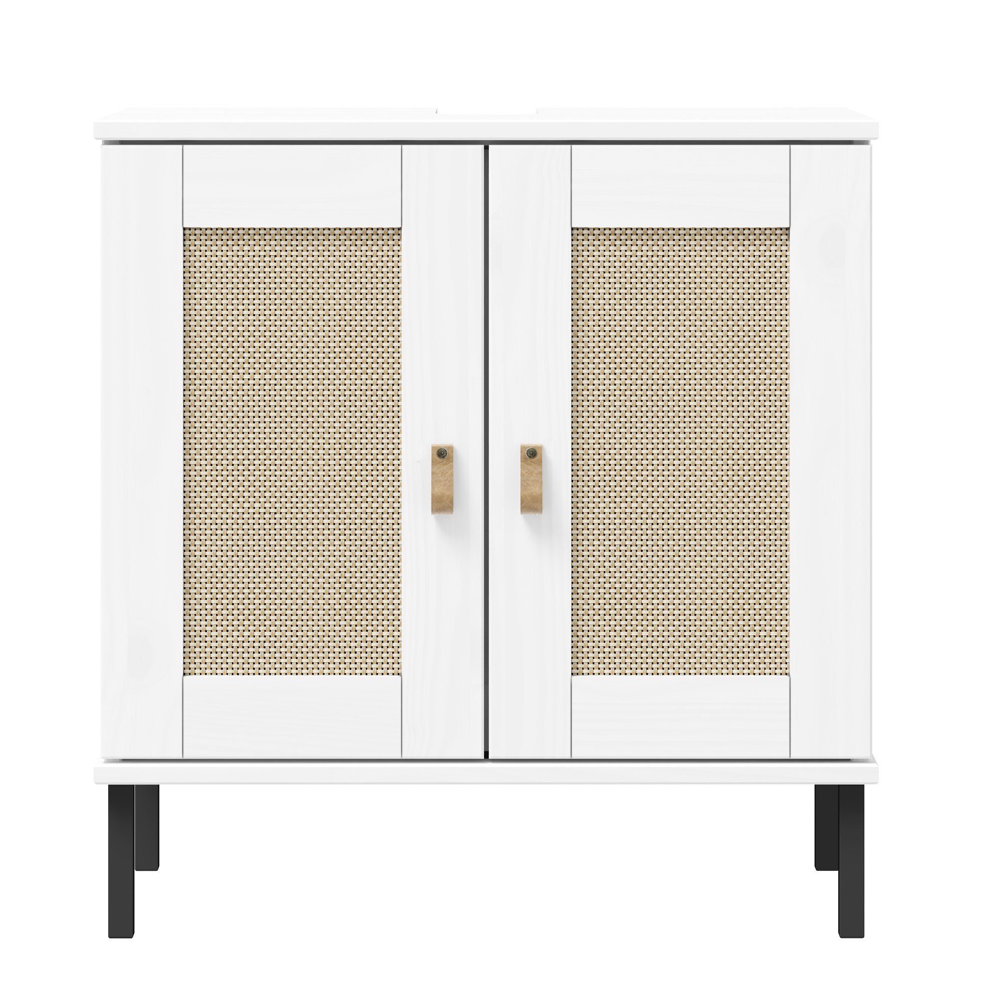 Woodroom Waschbeckenunterschrank Eleganter Massivholzschrank Valencia Badezimmerschrank aus massiver Kiefer lackiert 62x65x40cm