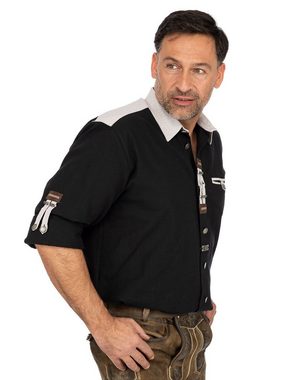 OS-Trachten Trachtenhemd Hemd Langarm BASTIAN schwarz (Comfort Fit)