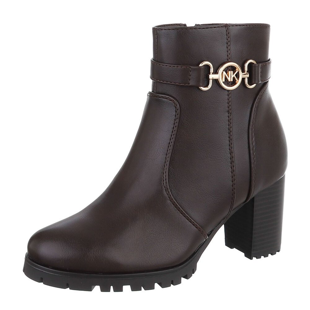 Ital-Design Damen Stiefelette mit Blockabsatz und Riemendetail High-Heel-Stiefelette (92667624) Blockabsatz Stiefeletten in Braun