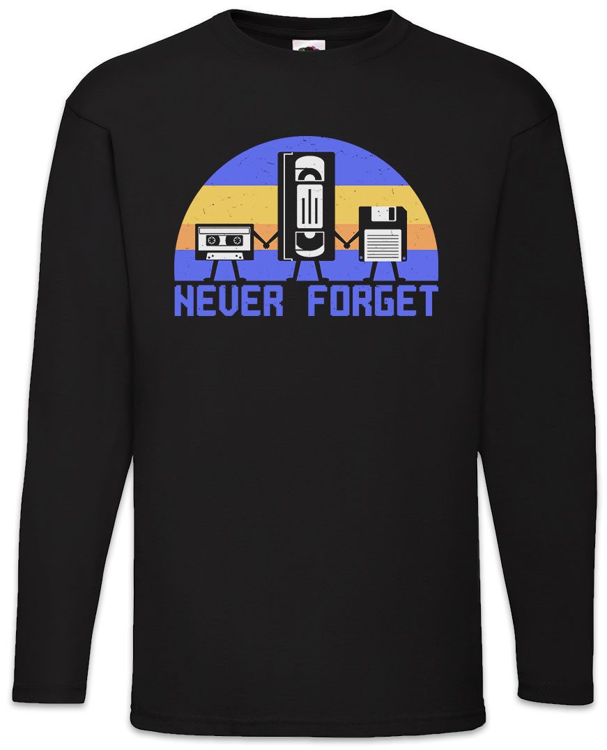 Langarmshirt Never Forget Retro Media B Langarm T-Shirt MC Kassette Video VHS