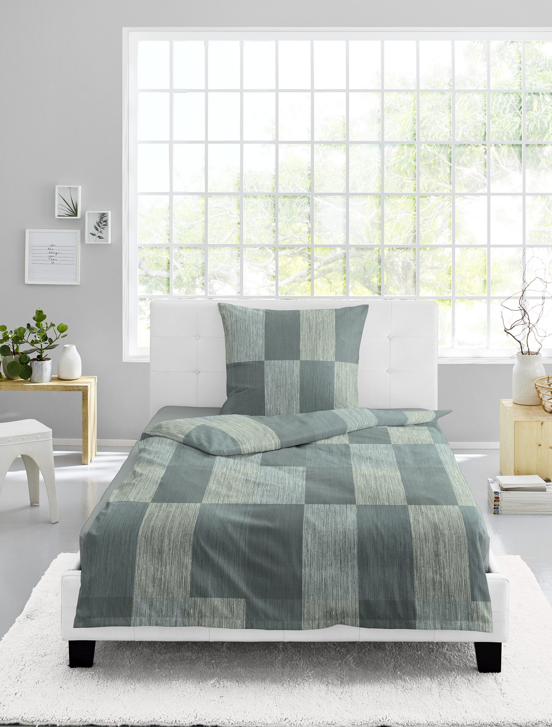 BIERBAUM Bettwäsche Satin Bettwäsche 4142, Mako-Satin, 2 teilig, 100 % Baumwolle, pflegeleicht, seidig glatt