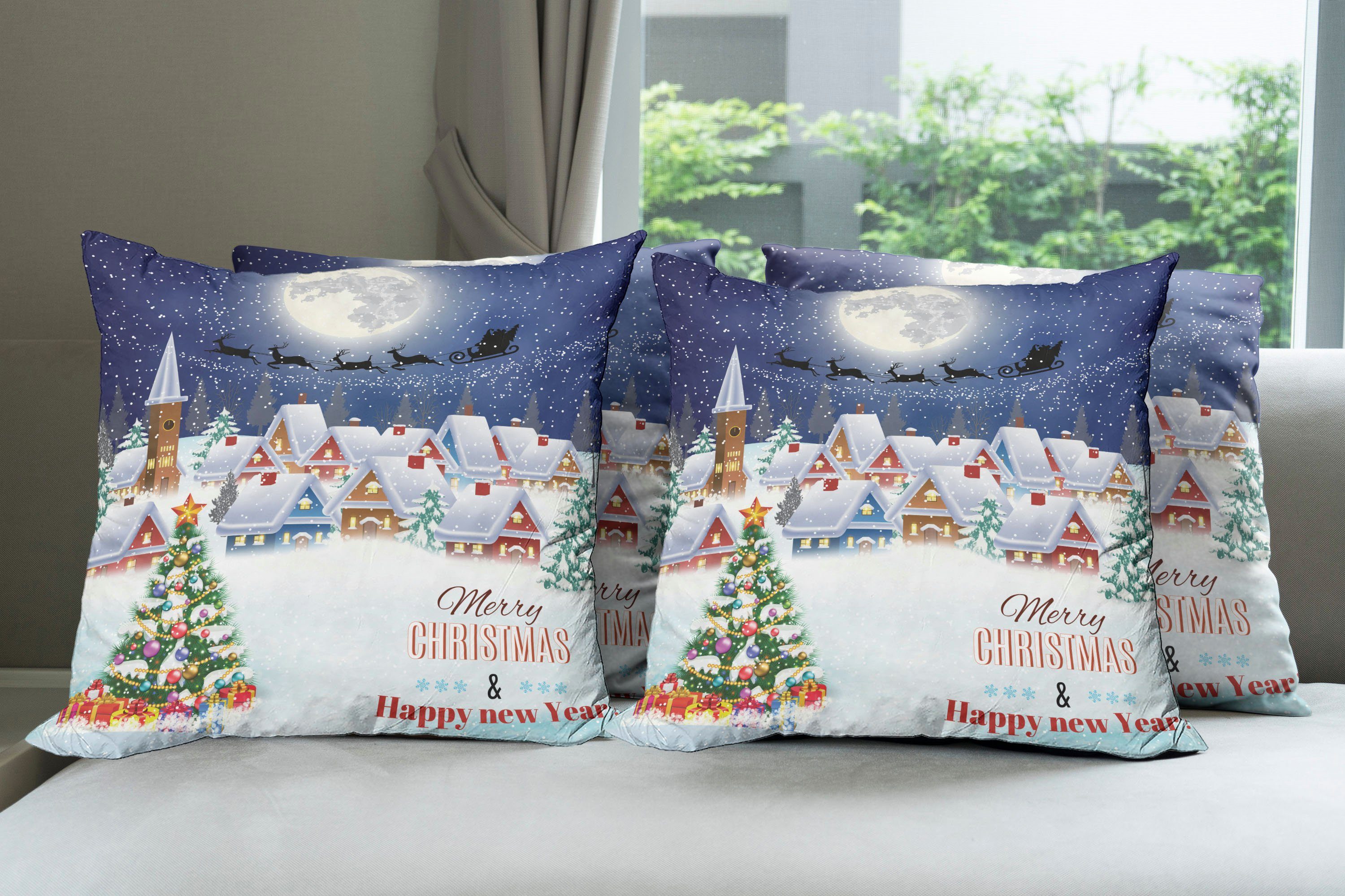 Doppelseitiger Stück), Accent Weihnachten Winter-Himmel-Mond-Stern Digitaldruck, Modern Kissenbezüge (4 Abakuhaus