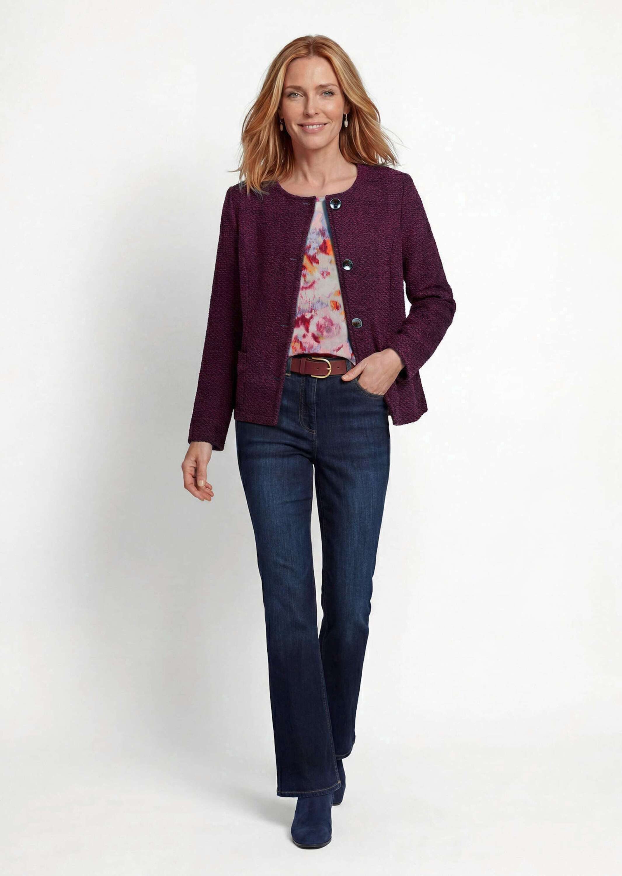 GOLDNER Jerseyblazer Festlicher Blazer in Bouclé-Optik Feminine Jacke mit Rundhals, Langarm und Knopfleiste – Bild 2 von 5