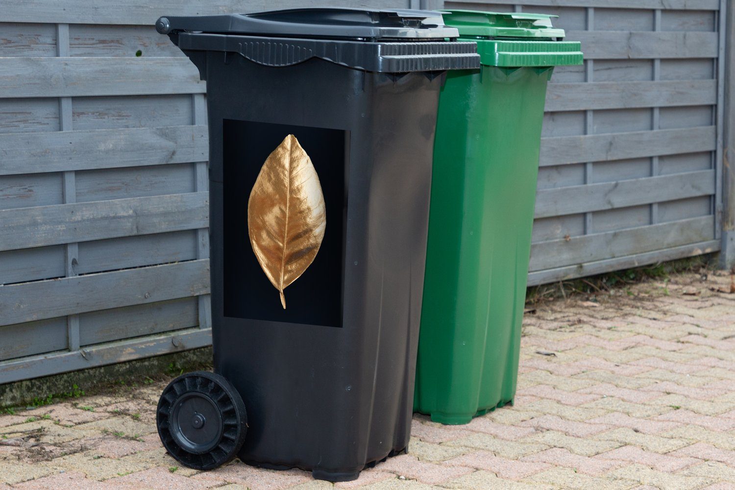 MuchoWow Mülltonne, - Blatt (1 Luxus Mülleimer-aufkleber, Sticker, Container, Abfalbehälter St), Gold Wandsticker -