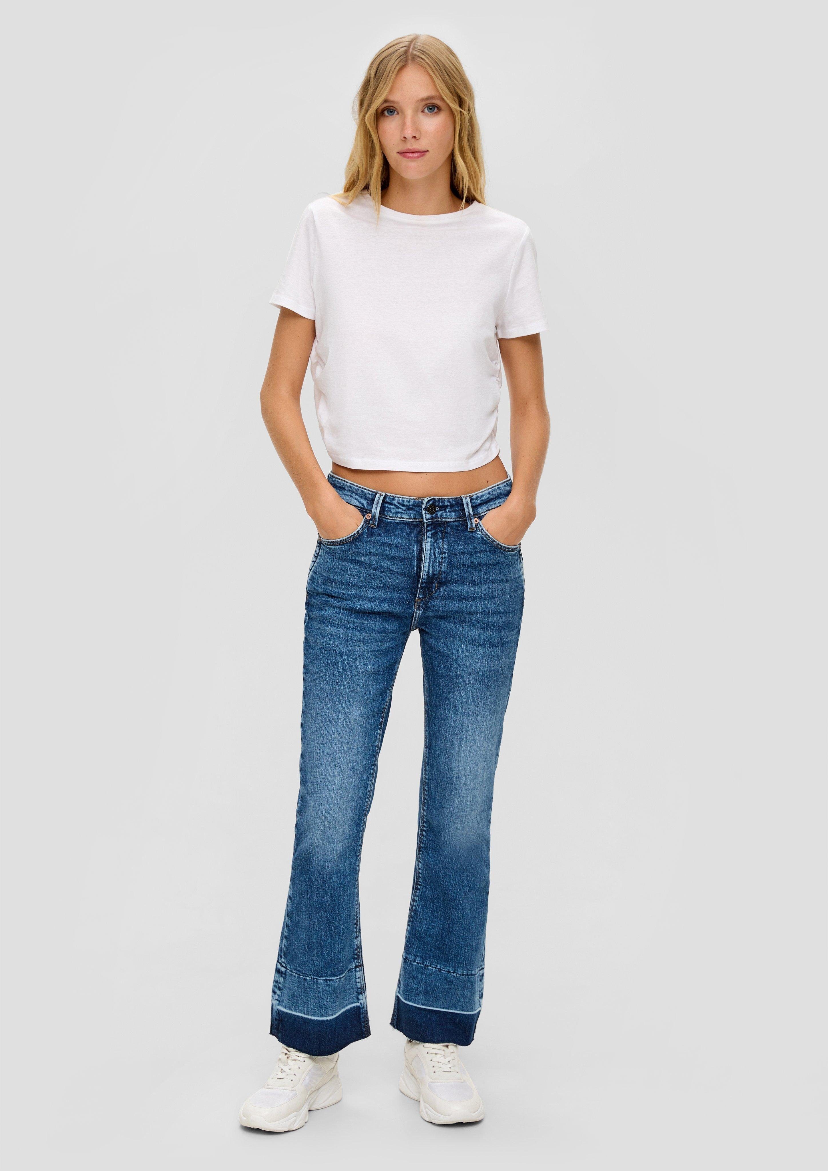 5-Pocket-Jeans High / / Flared Slim Cropped-Jeans Fit Leder-Patch QS Leg / Rise Reena
