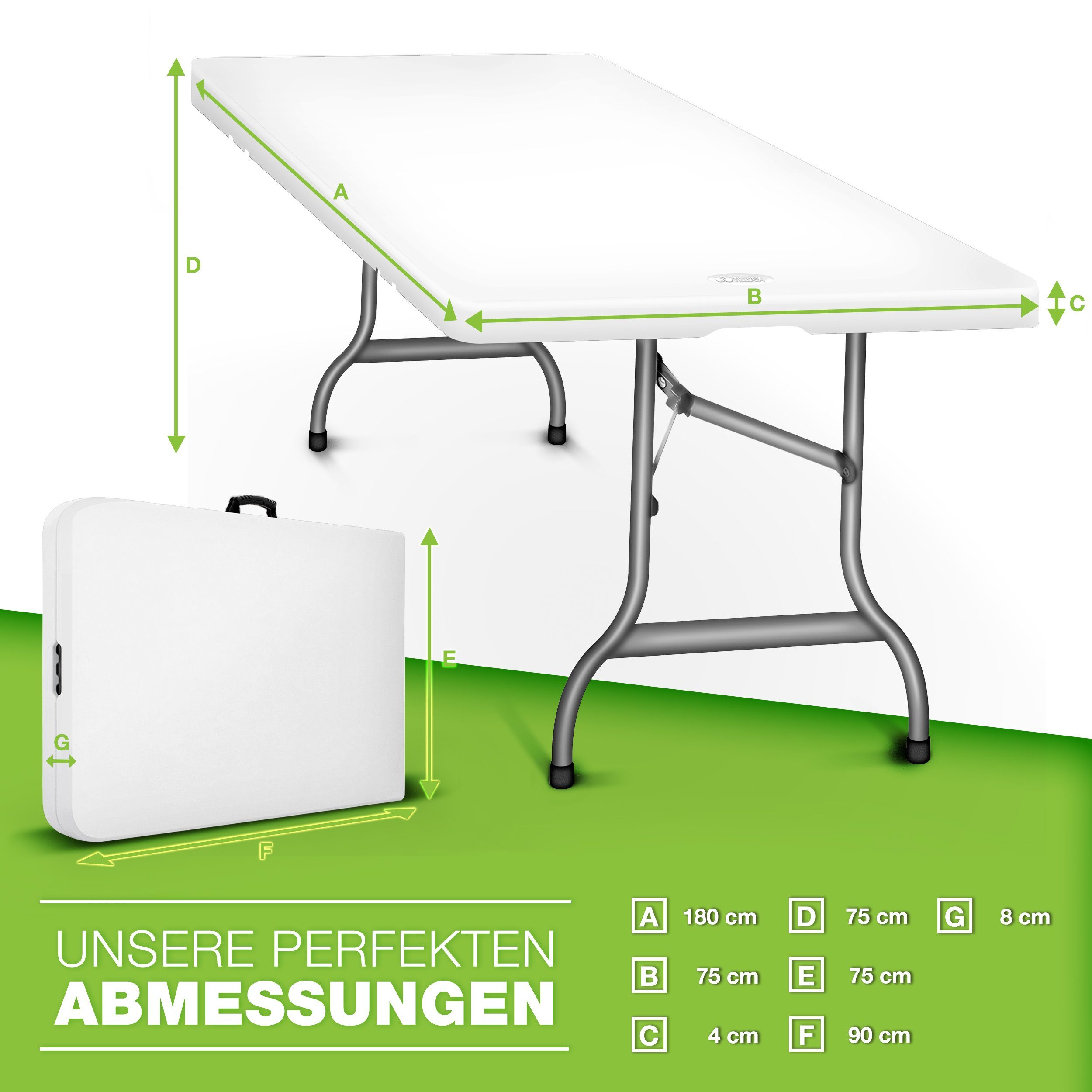 tillvex Gartentisch Gartentisch Buffettisch klappbar Kunststoff 180x75cm, Klapptisch mit Tragegriff Garten Terrasse und Balkon, Campingtisch – Bild 5 von 5