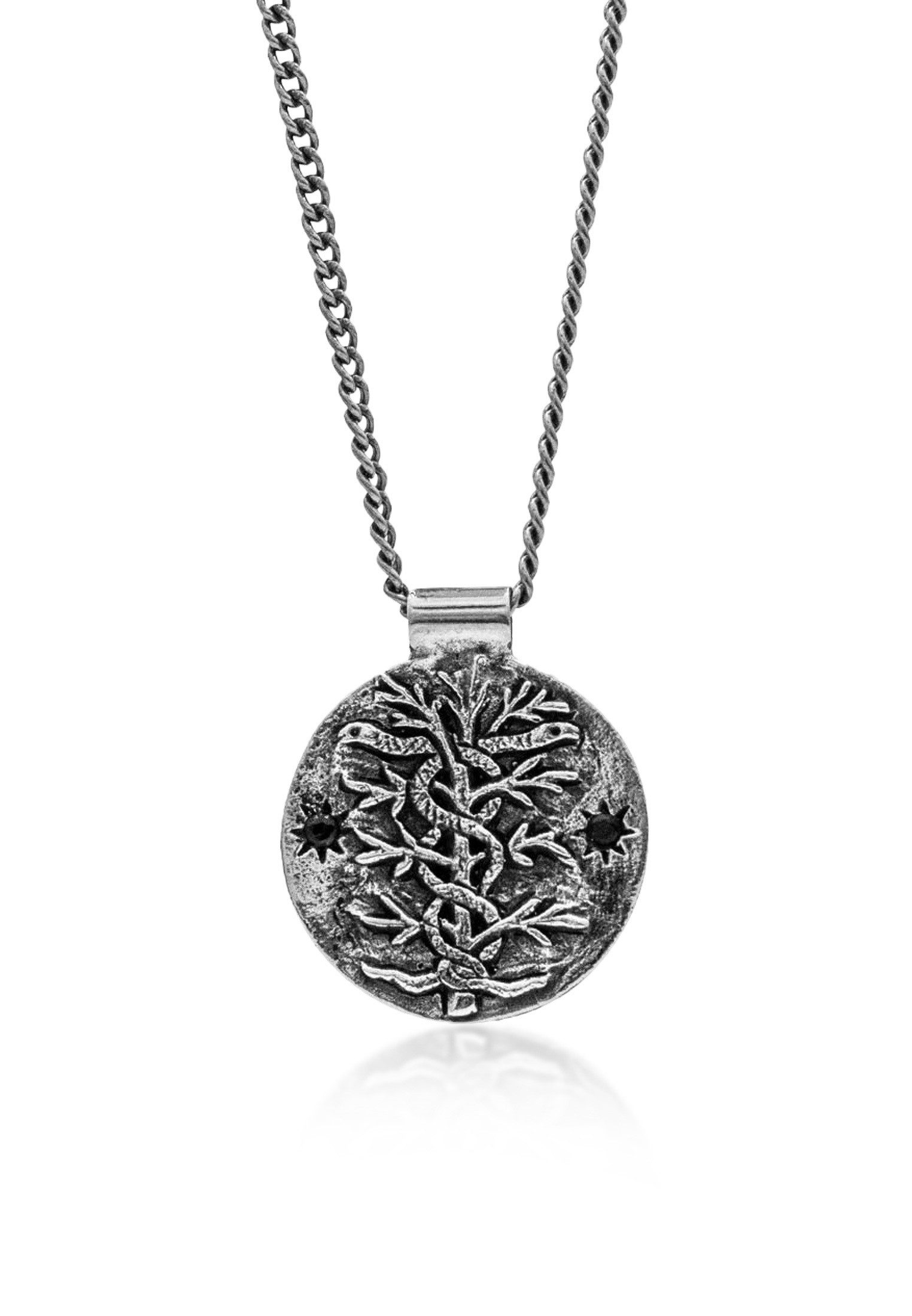 Kette mit Anhänger Münze Onyx Schlange - Antidote 925 Silber