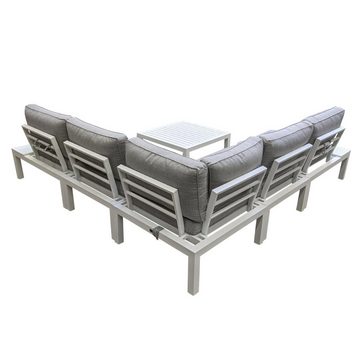 Home Islands Gartenlounge-Set Laos, (bestehend aus zwei 2-Sitzer-Seitenteilen, einem Eckteil & einem Loungetisch, 4-tlg., Spar-Set), Eckloungeset mit Ablagen, Kissenset inklusive, Aluminium weiß