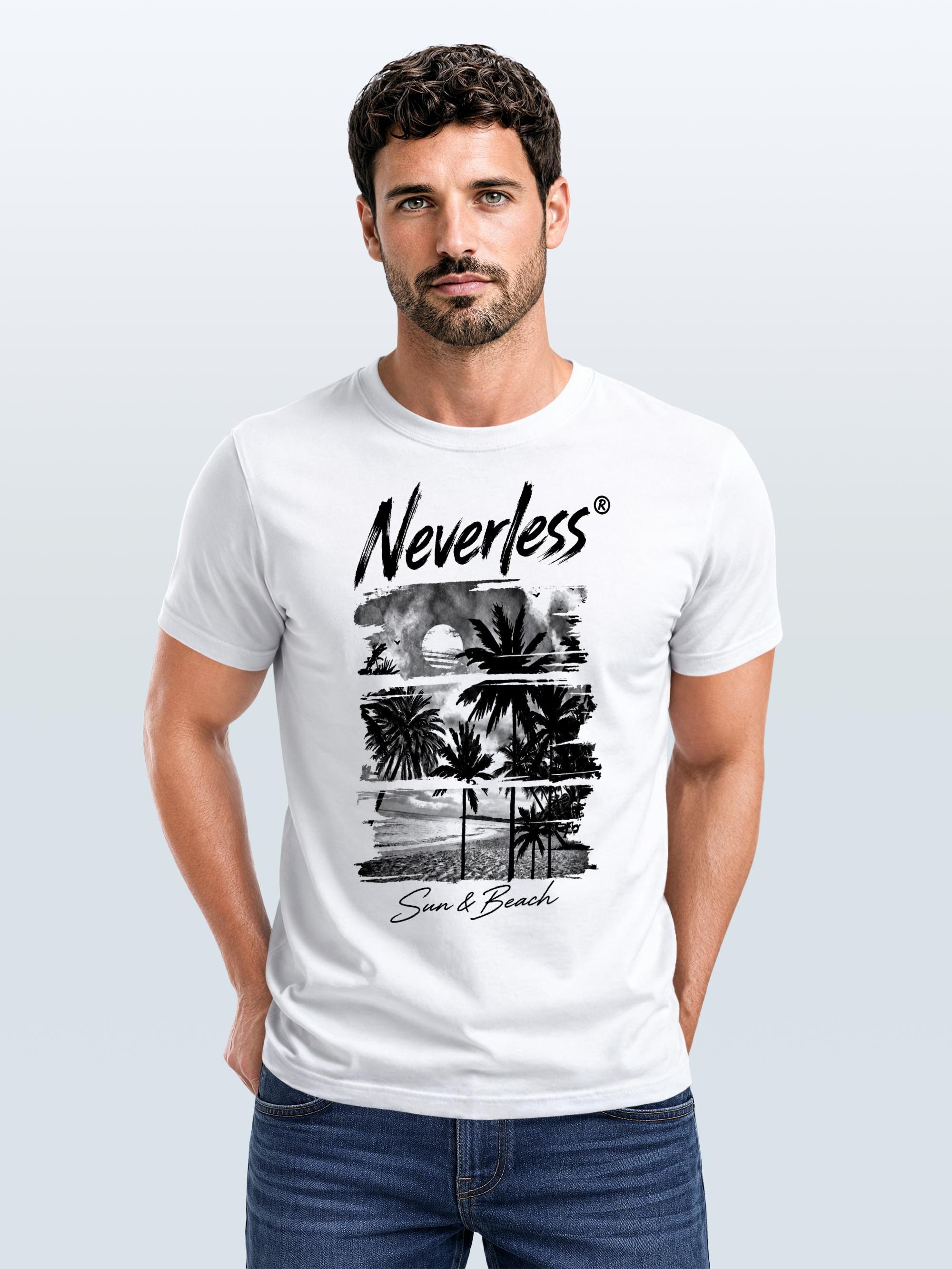 Neverless Print-Shirt Herren T-Shirt Frontprint - Sun & Beach - Baumwollshirt Männer mit Print
