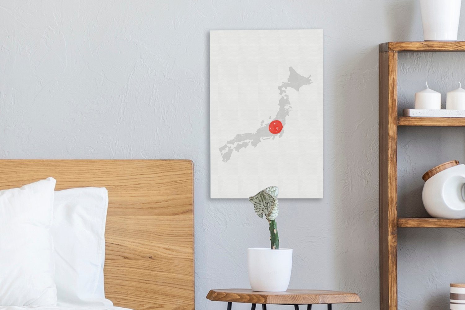 OneMillionCanvasses® Leinwandbild Japan St), inkl. Flagge, Zackenaufhänger, 20x30 Karte Leinwandbild cm fertig - - bespannt (1 Gemälde