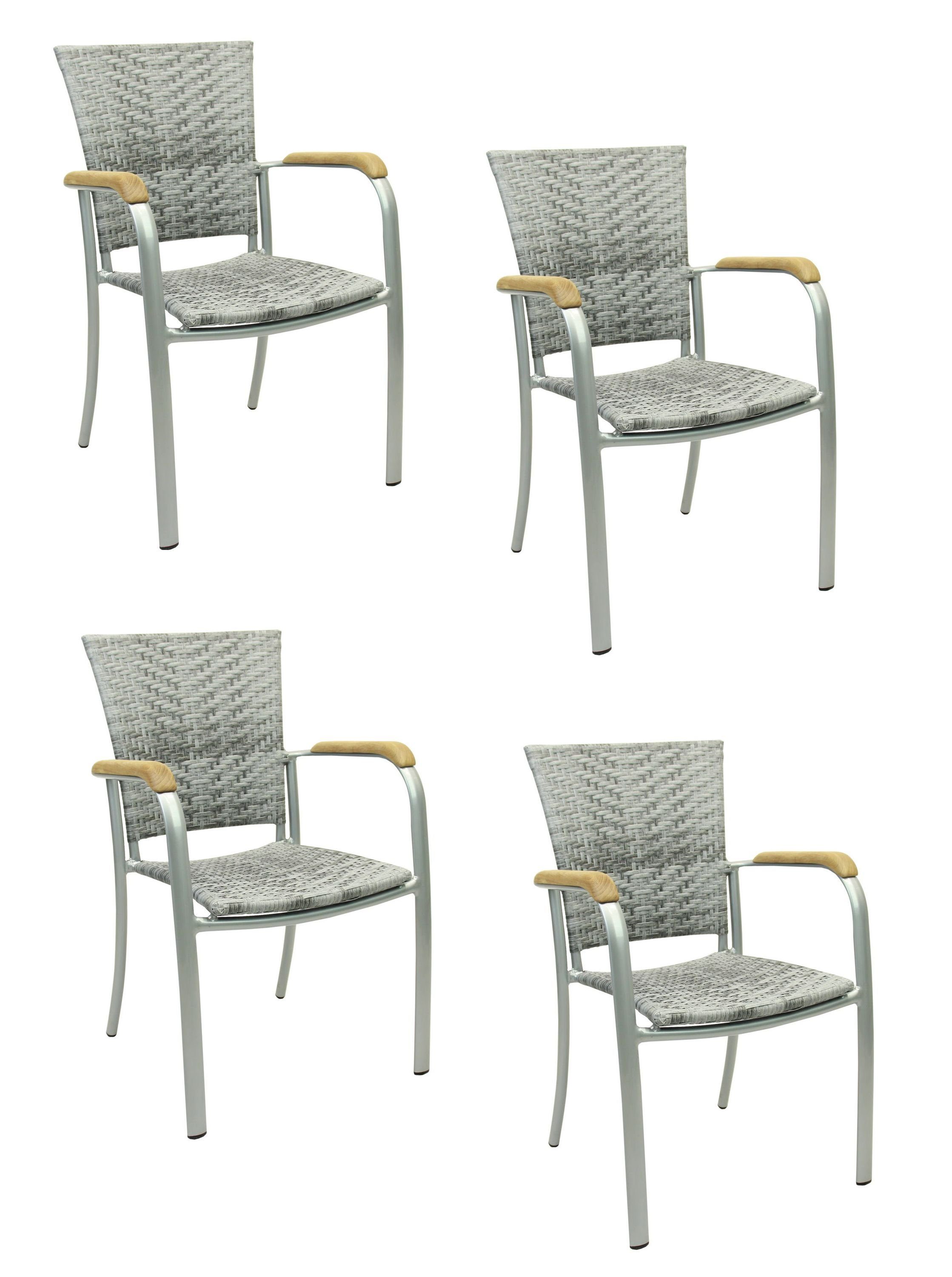 Konway Stapelstuhl ARUBA (4 St), 4x KONWAY® ARUBA Stapelsessel Granit Premium Polyrattan Sessel