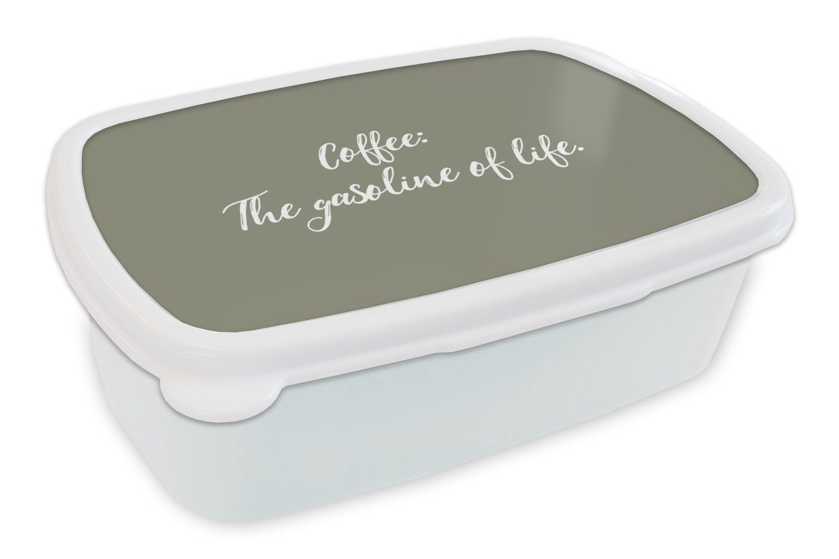 MuchoWow Lunchbox Zitate - Kaffee das Benzin des Lebens - Sprichwörter - Kaffee, Kunststoff, (2-tlg), Brotbox für Kinder und Erwachsene, Brotdose, für Jungs und Mädchen weiß