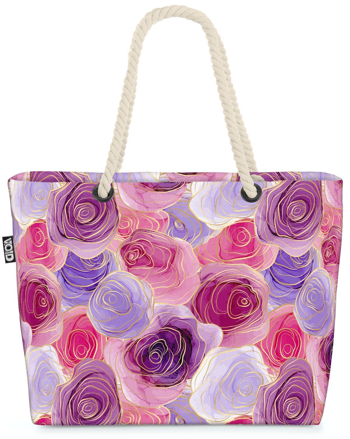 VOID Strandtasche (1-tlg), Rosen Goldrand Design Blumen rosé blume mustern nahtlos floral vektor
