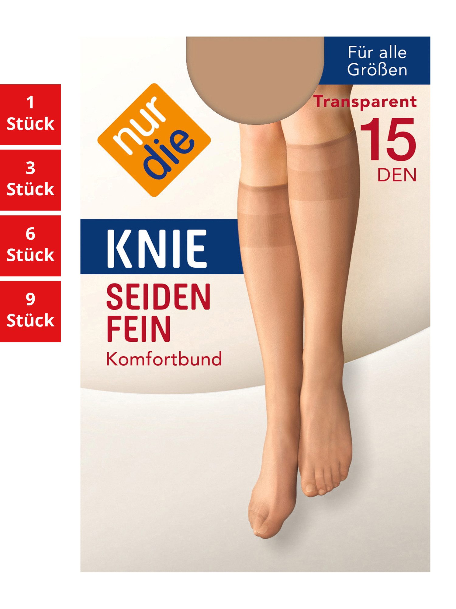 Nur Die Гольфи Seidenfein 15 DEN Damen (1er/3er/6er/9er Pack, 9-Paar) Knie-strümpfe thermo-socken overknee