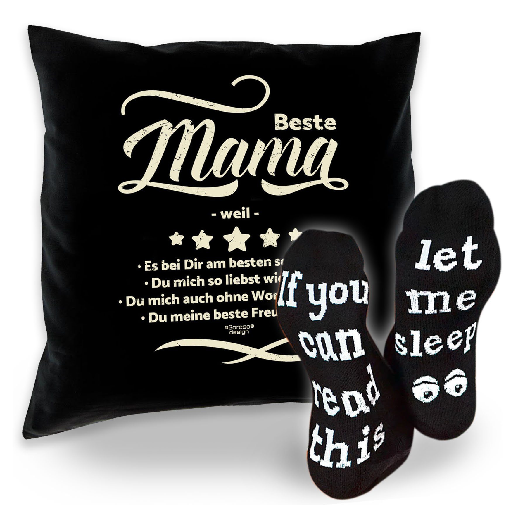 Soreso® Dekokissen Kissen Beste Mama Geschenkidee & Geschenke für Mütter Socken Sleep, weil schwarz Sprüche