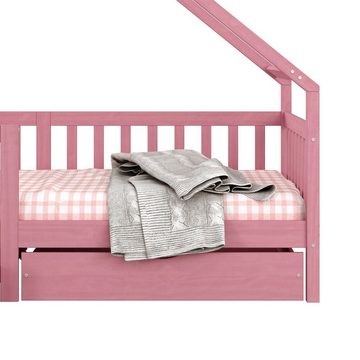 IDIMEX Kinderbett ALVA, Hausbett Montessori Kinderbett 90 x 200 Kiefer 2 Schubladen in rosa