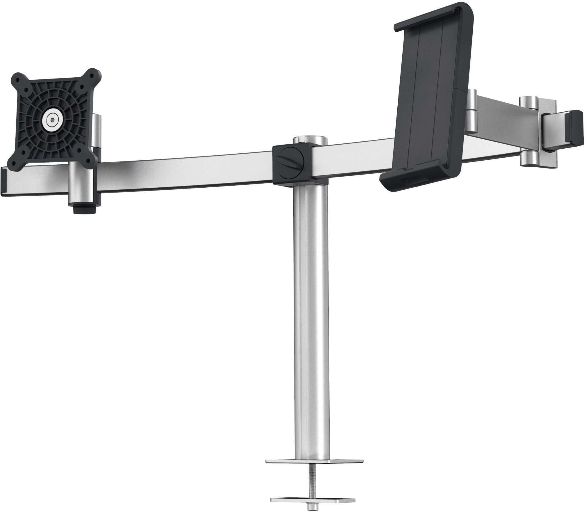 DURABLE Monitor-Halterung Monitorhalter mit Arm für 1 Monitor+1 Tablet silber Tischdurchführung