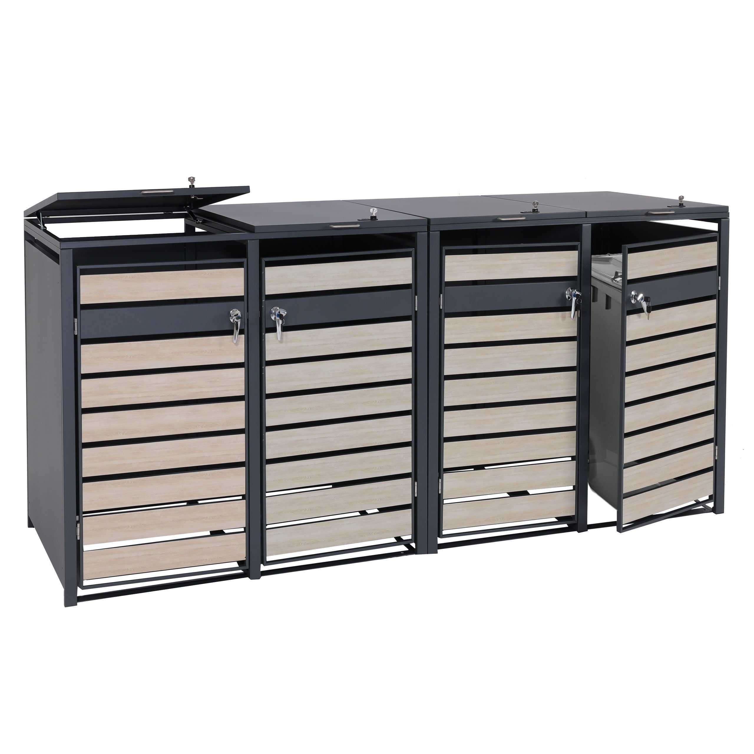 MCW Mülltonnenbox MCW-J81-4 (4 St), Für 4 Mülltonnen mit 80 bis 240L Fassungsvermögen, abschließbar