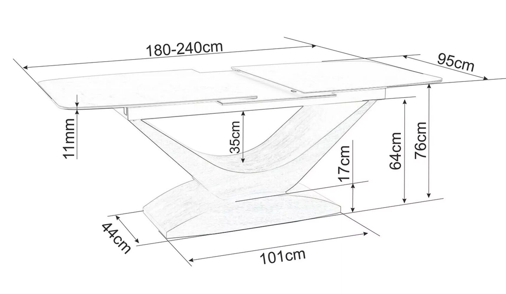 Feldmann-Wohnen Esstisch Dolce Ceramic (Tischplatte ausziehbar bis 240cm, 1-St., Marmor Optik, Tischplatte aus gehärtetes Glas), 180-240x95x76cm weiß Marmor matt Eiche Natur ausziehbar