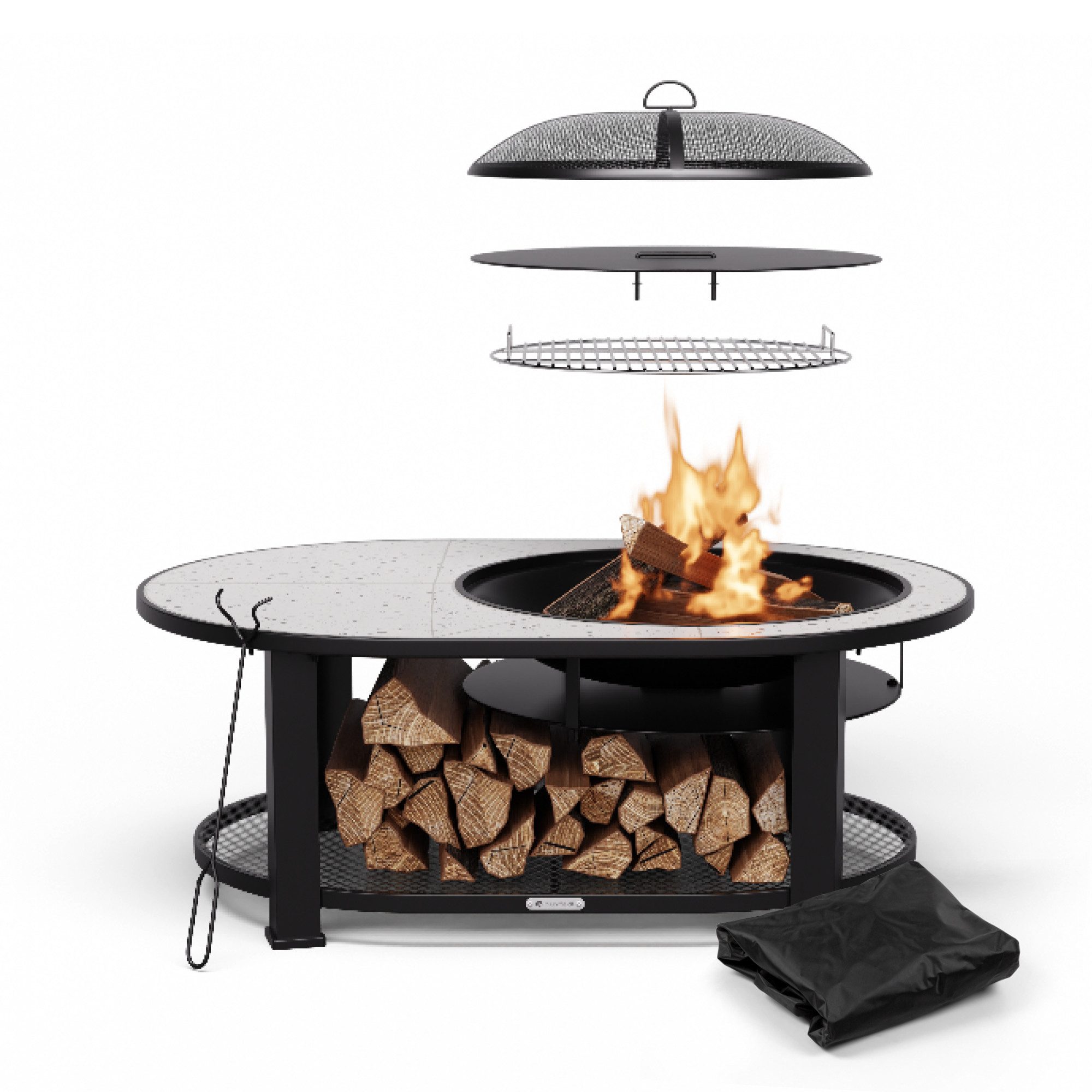 blumfeldt Feuerschale Merano Round L, (Set, Set), Garten Grill Tisch Funkenschutz Feuerkorb Feuerstelle Outdoor